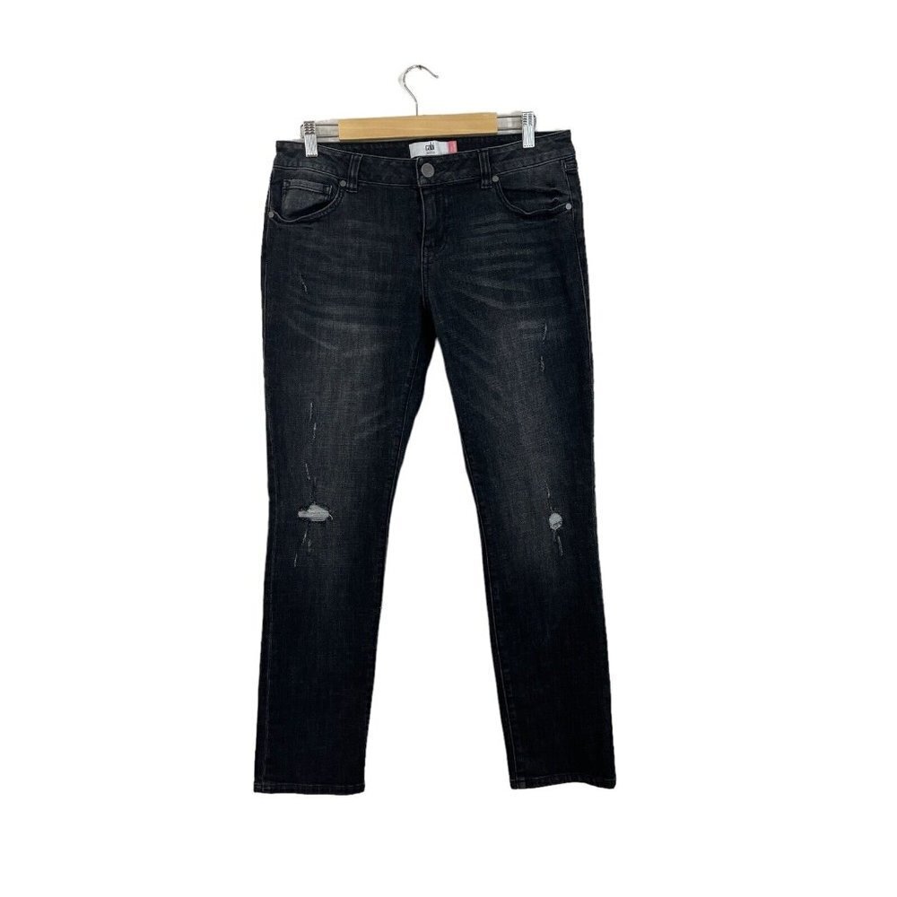 CAbi Jeans 8 Kate Slim Boyfriend Distressed Black Cotton Stretch 3749 Womens